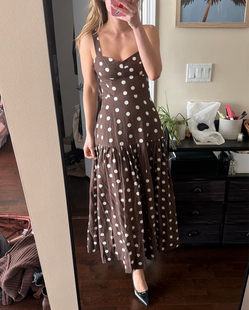 Nicholas Valeria Polka Dot Maxi Dress Mocha XS - Image 4
