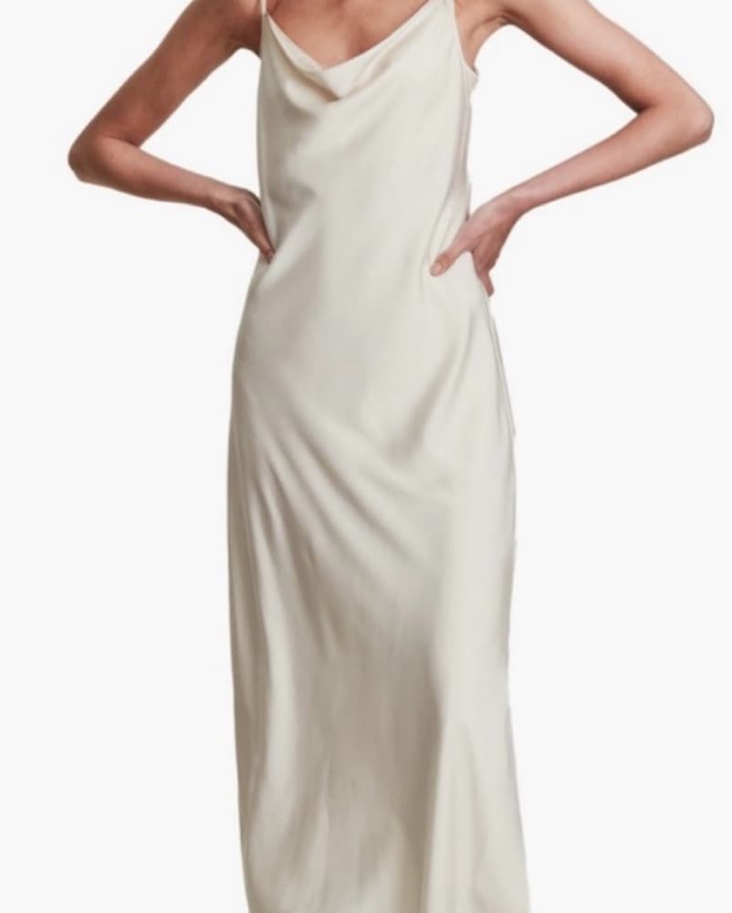 All Saints Ivory Satin Slip Midi Dress  - Image 2