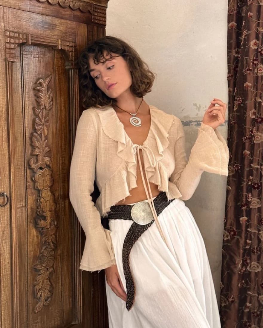 Beige Ruffle Blouse - Image 1