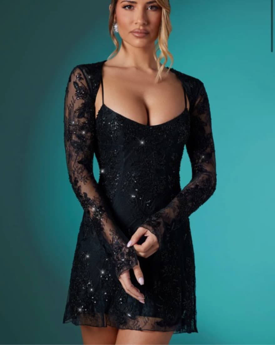 Lalita Embellished Lace Mini Dress Black - Image 1