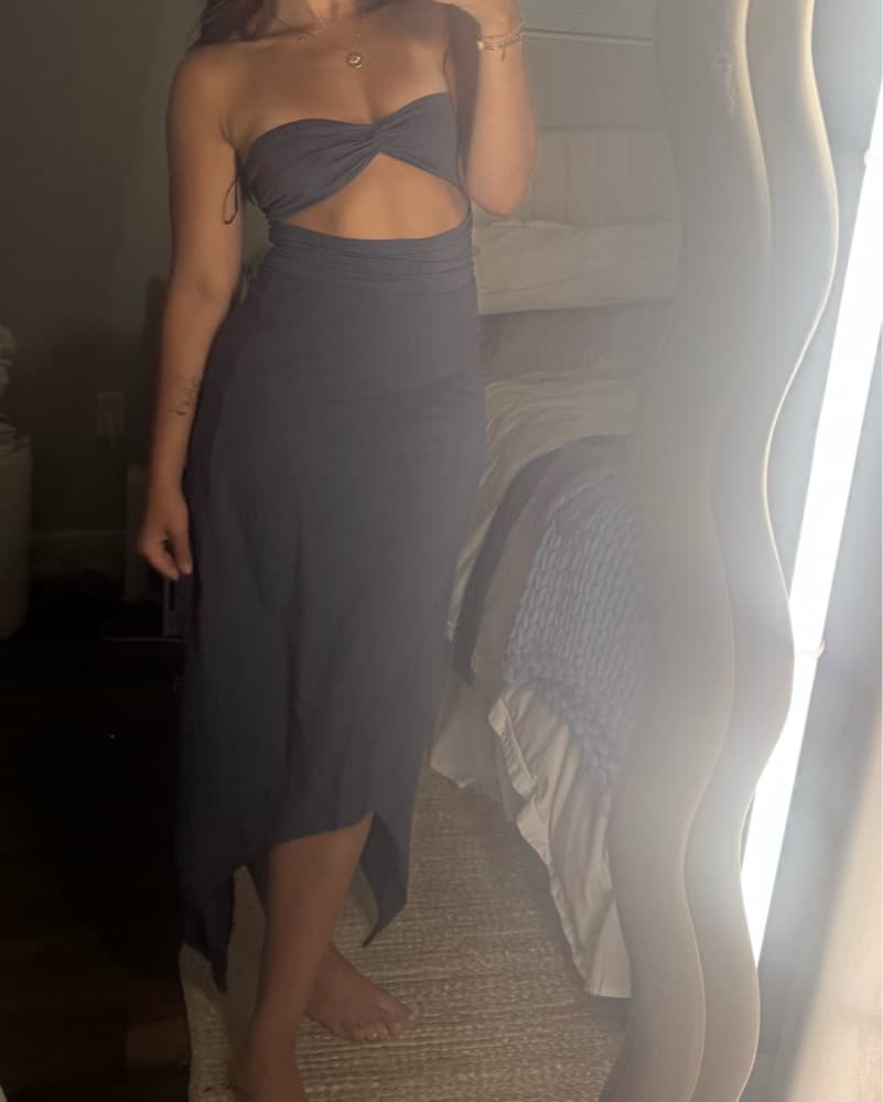 Sleek Gray Cutout Top And Skirt - Image 1