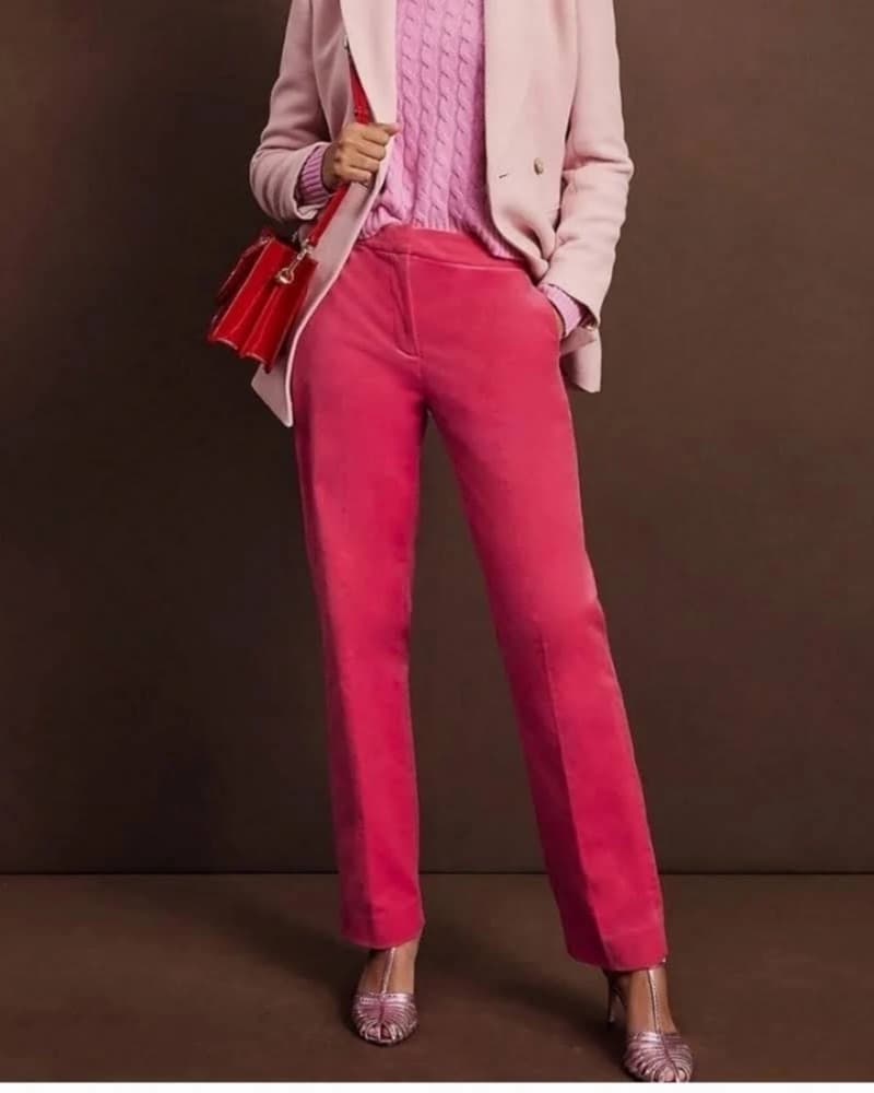 Kate straight leg pant in pink velvet - Image 3