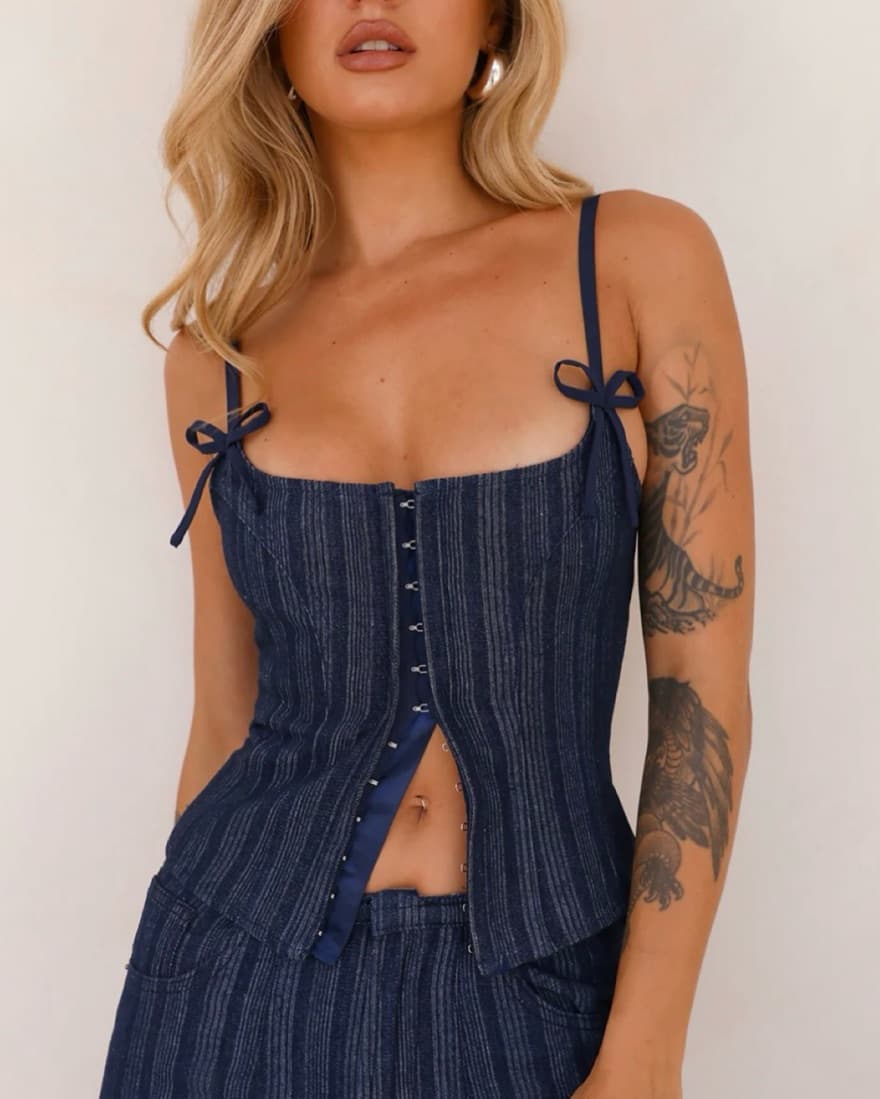 Lioness Denin Pinstripe Corset - Image 1