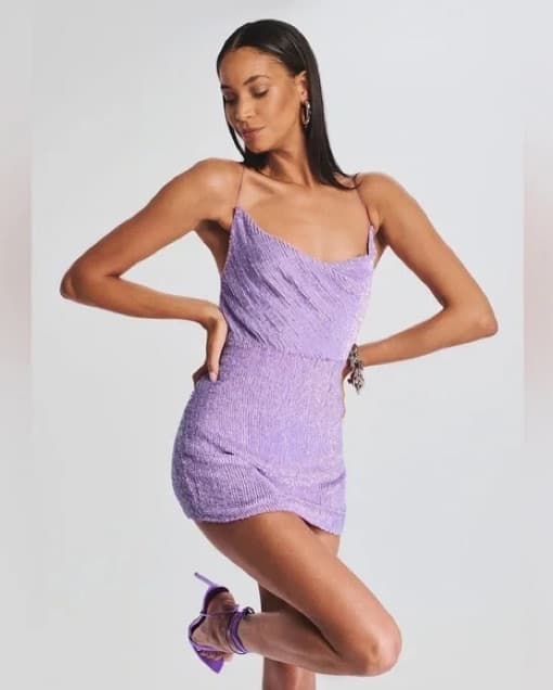 Retrofete Purple Sequin Mini Dress - Image 3