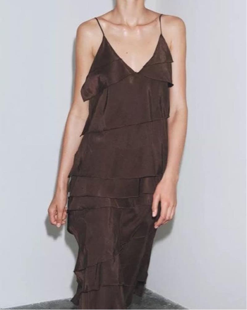 Zara Brown Ruffle Dress - Image 1