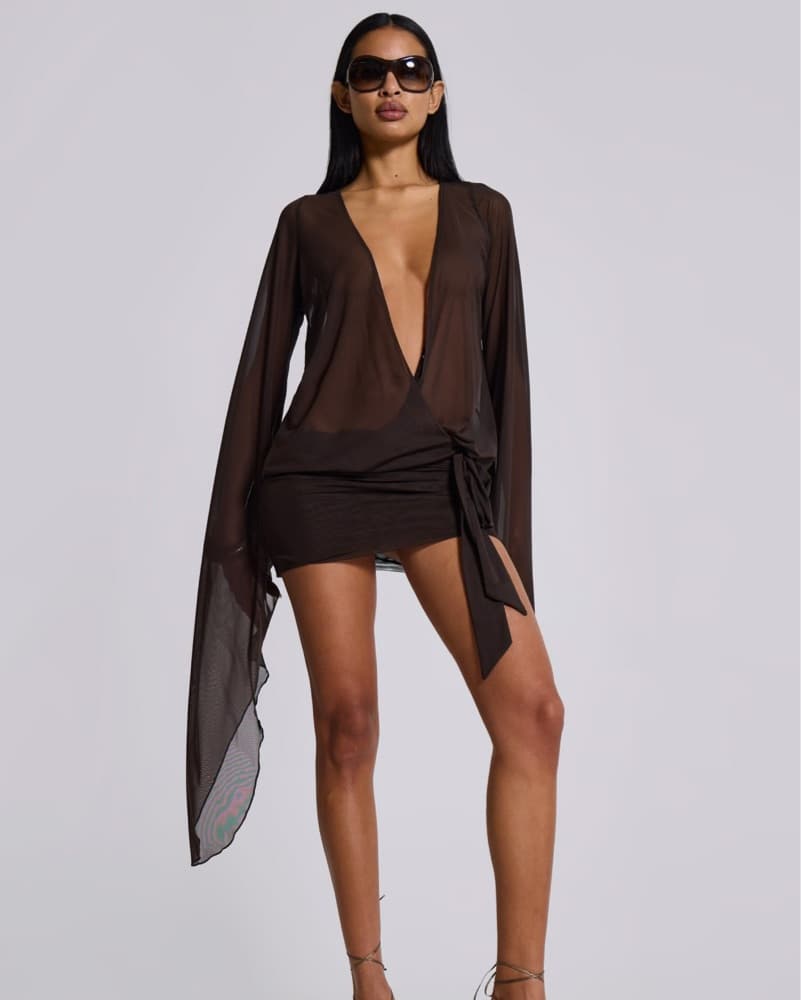 Jaded London Brown Plunge Mini Dress - Image 2