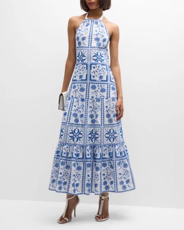 Stunning Blue and White Floral Maxi Dress - Image 2