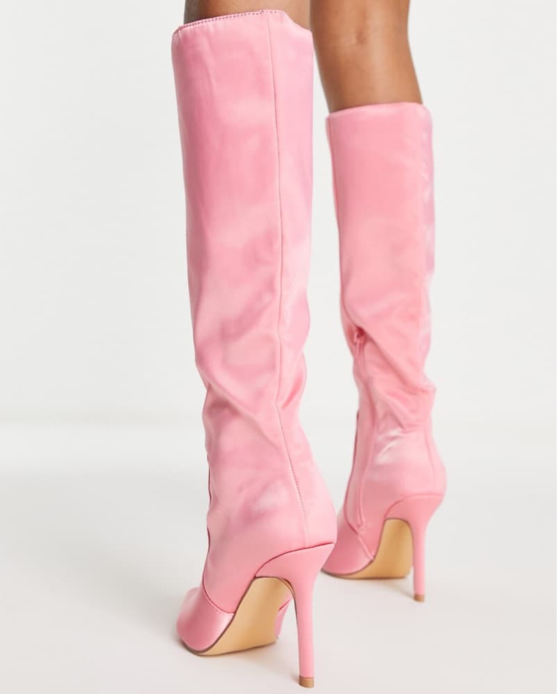 ASOS Pink Satin Knee-High Boots - Image 4