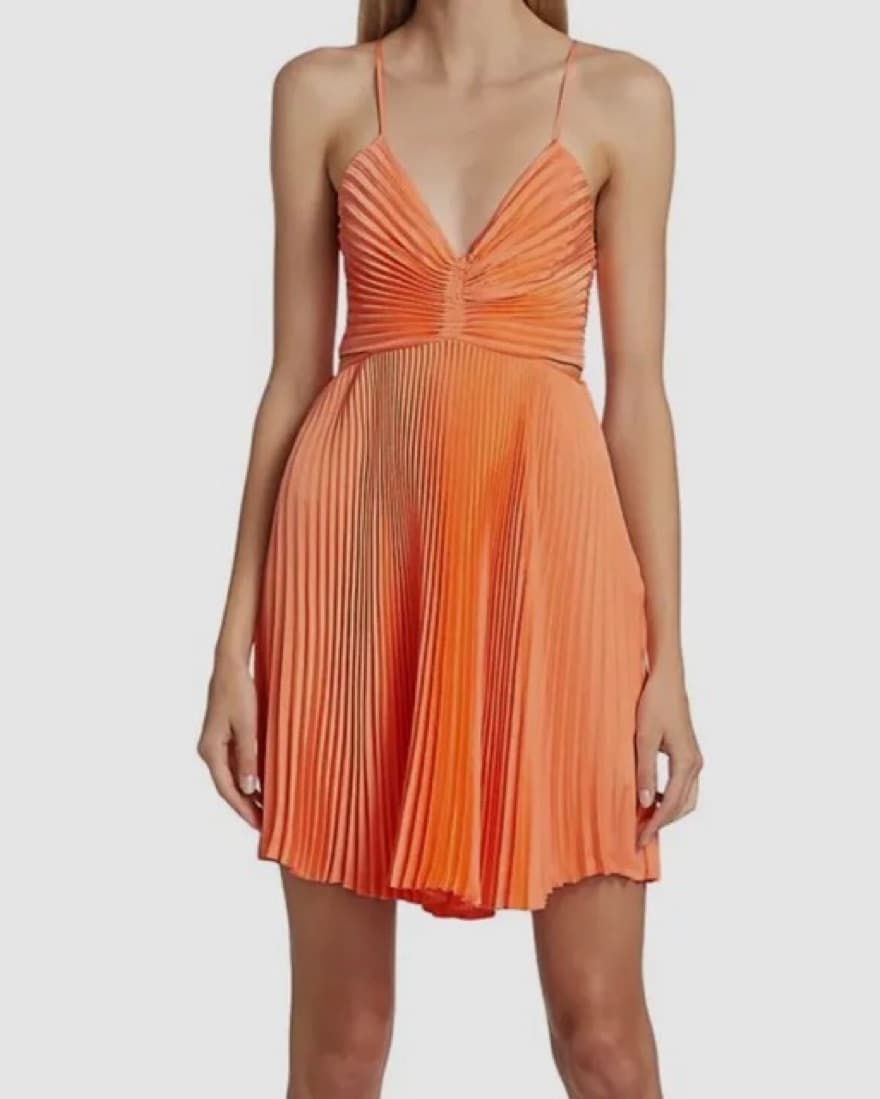 A.L.C. Orange Ari Pleated Mini Dress - Image 1