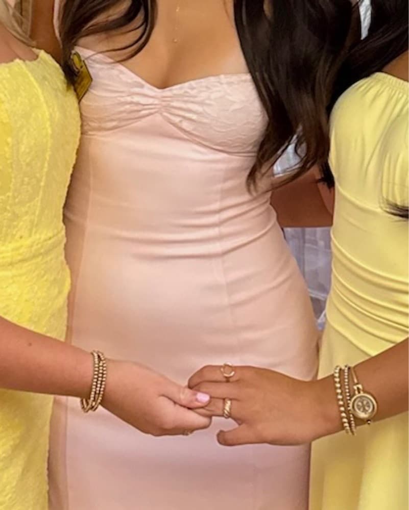 Light Pink Mini Lace Dress w/ Bow  - Image 3