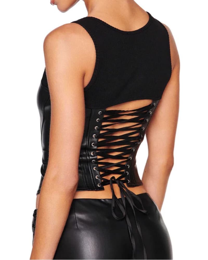 I AM GIA Black Leather And Knit Corset - Image 1