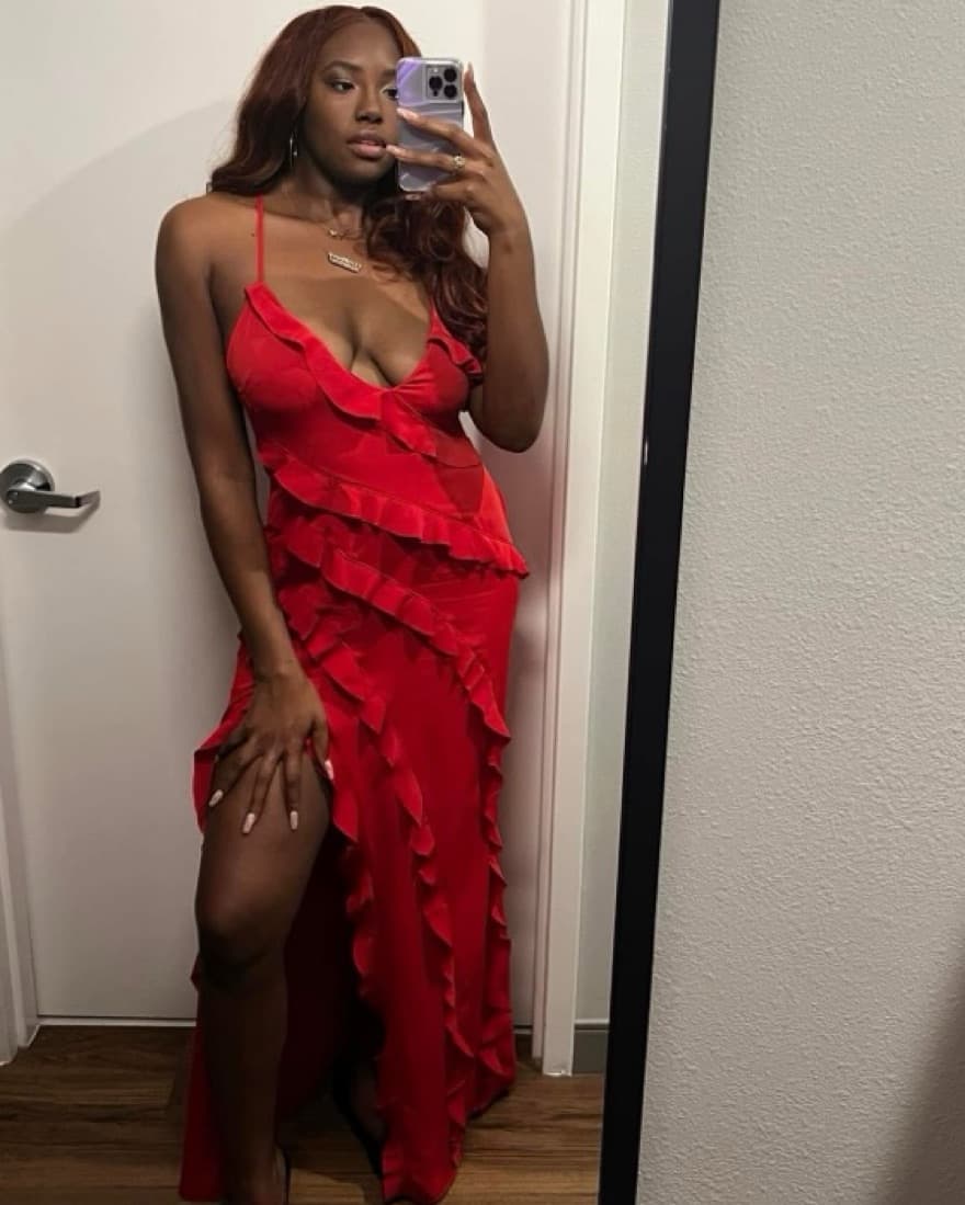 Red Plunge Neckline Ruffle Maxi Dress - Image 4