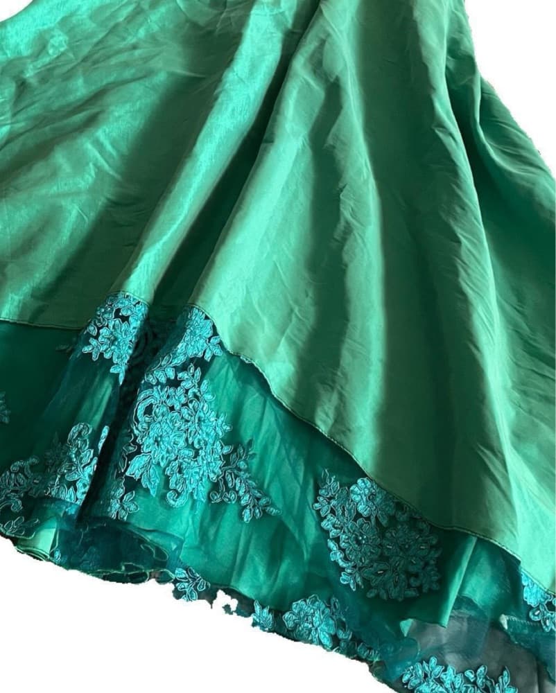 Custom Vintage Blue Gree Lace Maxi Dress - Image 5