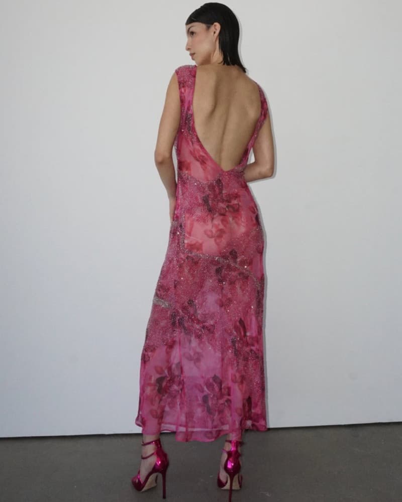 Bea Beaded Printed Chiffon Dress Pink - Image 2