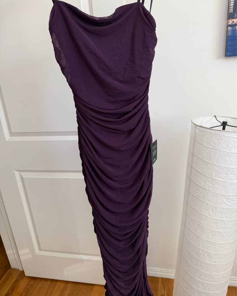 Flattering Purple Ruched Midi Dress - Image 4