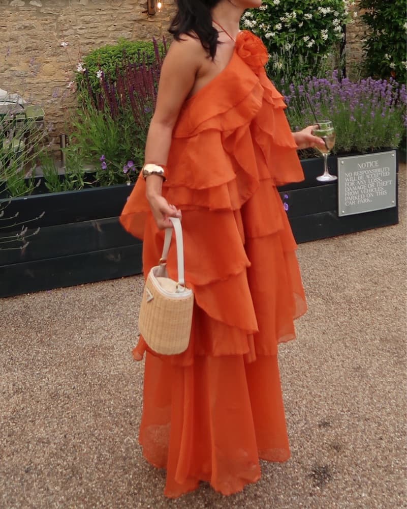 Orange Ruffle Dress With Rosette - Image 3