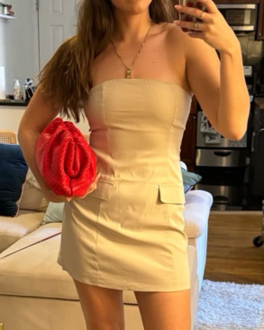 Beige Tan Mini Strapless Dress  - Image 4