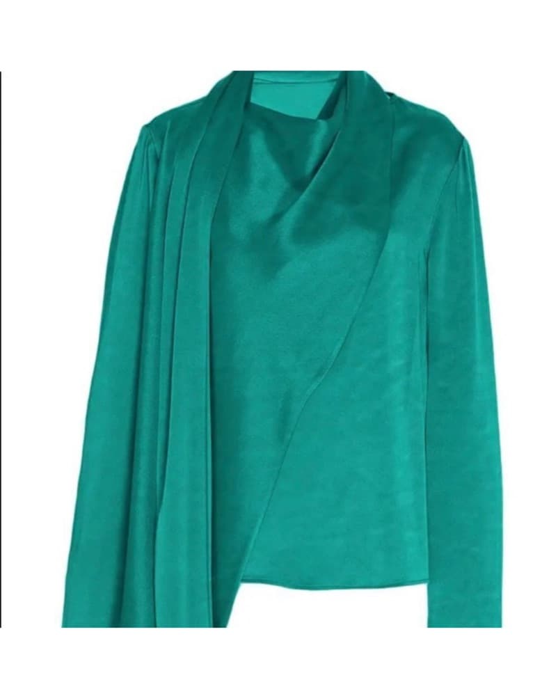 LAPOINTE Emeral Green Satin Wrap Top - Image 4