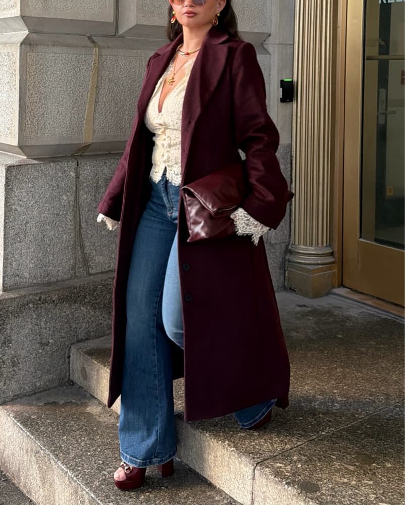Burgundy Wool Coat - Image 1