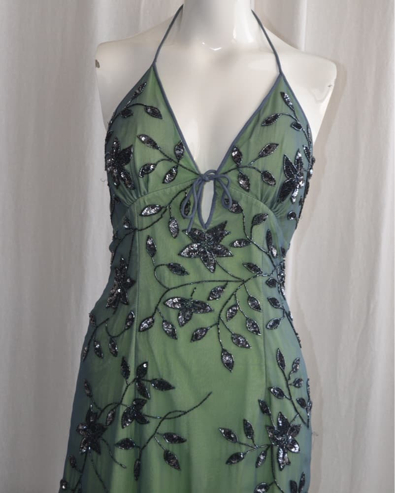 Vintage Silk Cache beaded halter dress - Image 2