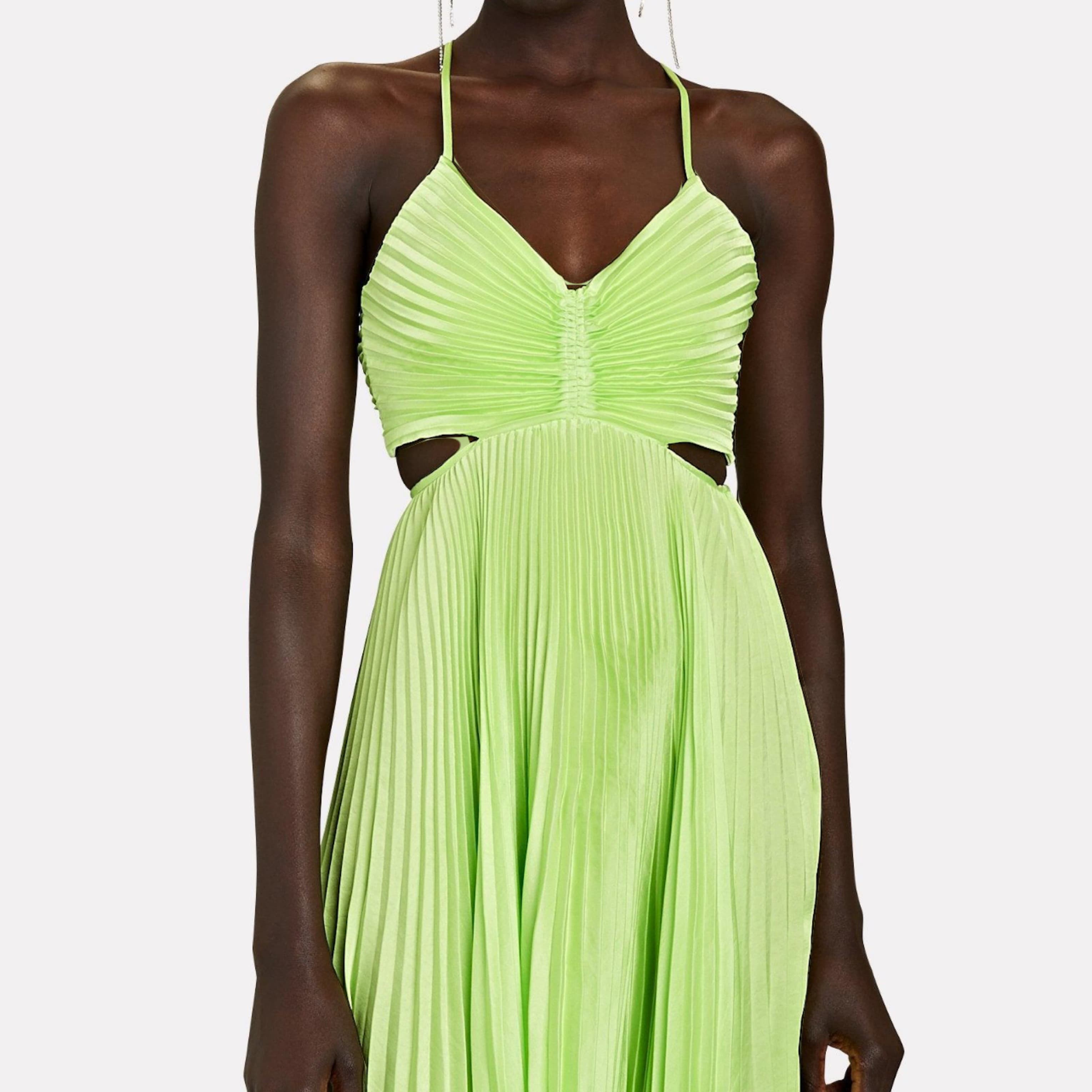 ALC Ari Green Mini Dress Pleated Size 0 - Image 1
