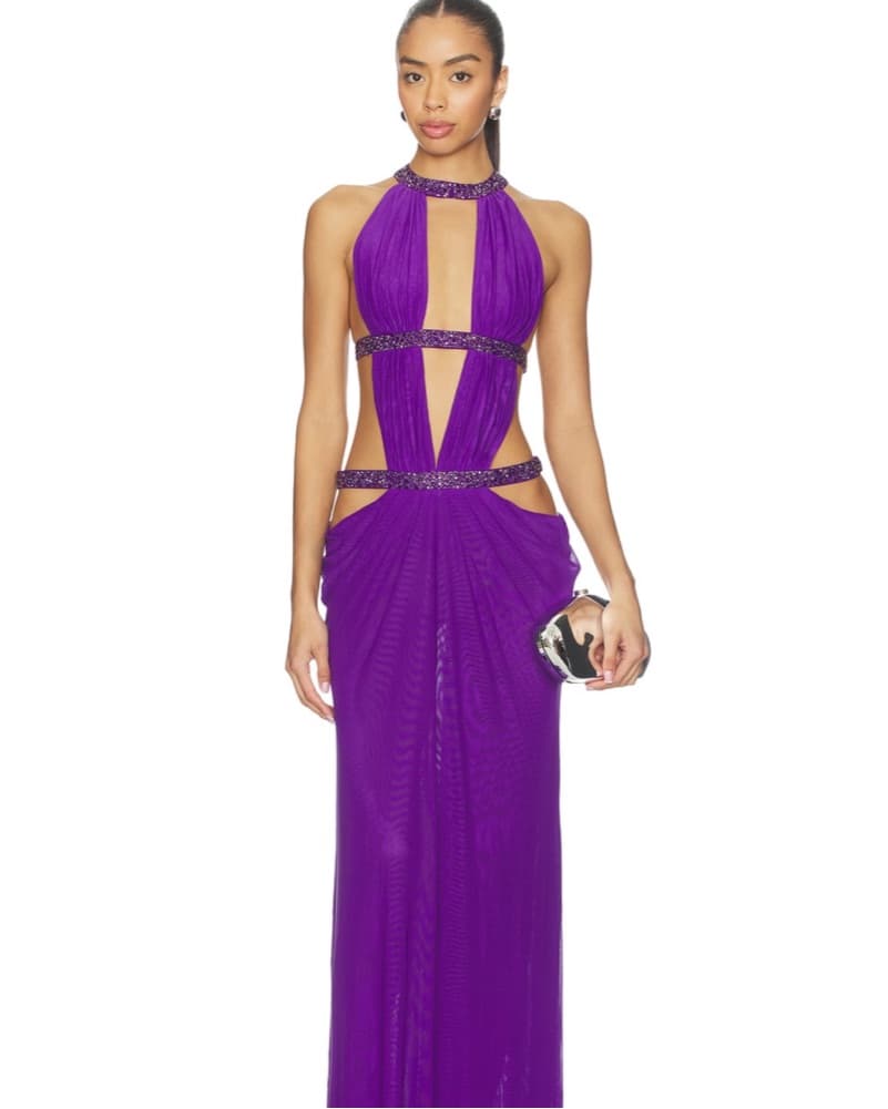 Vibrant Purple Halter Gown - Image 3
