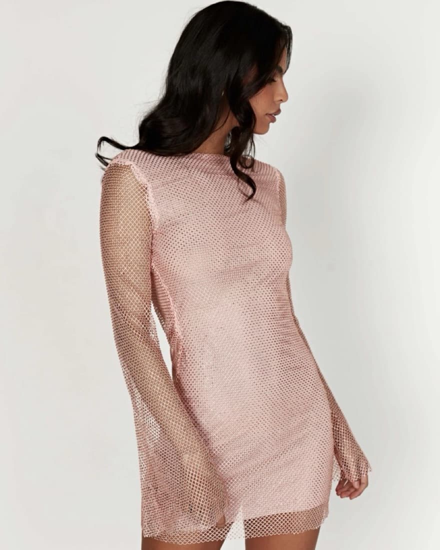 Flare Sleeve Diamonte Mesh Mini Dress - Image 4