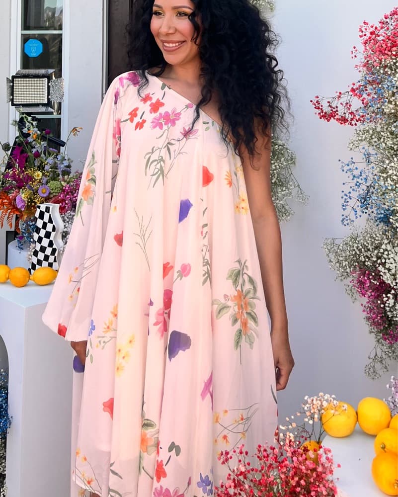 Floral One Shoulder Dress Flowy - Image 1