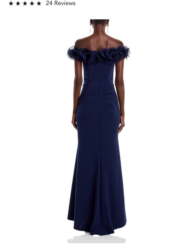 Aqua Ruffled Neck Evening Gown - Image 2