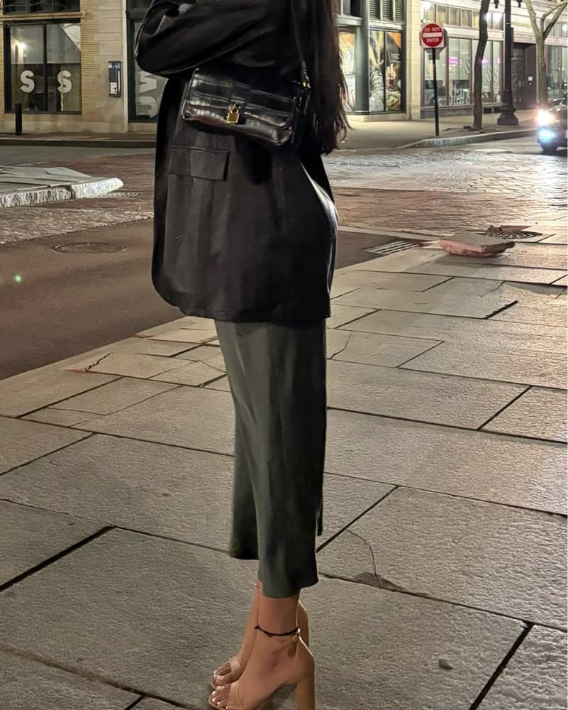 Satin Green Midi Dress - Image 2