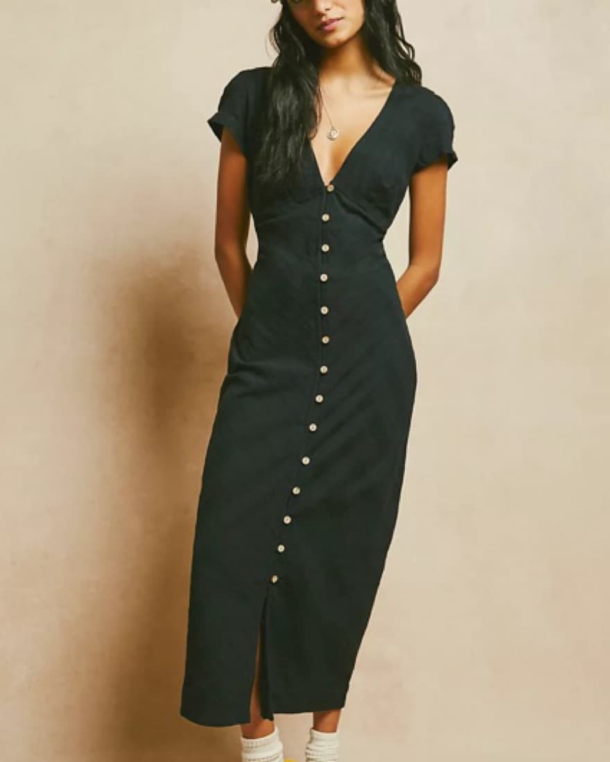 Black Button Midi Dress - Image 1