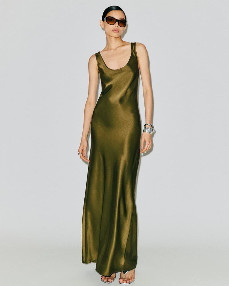 Reformation Green Pamela Silk Dress - Image 1