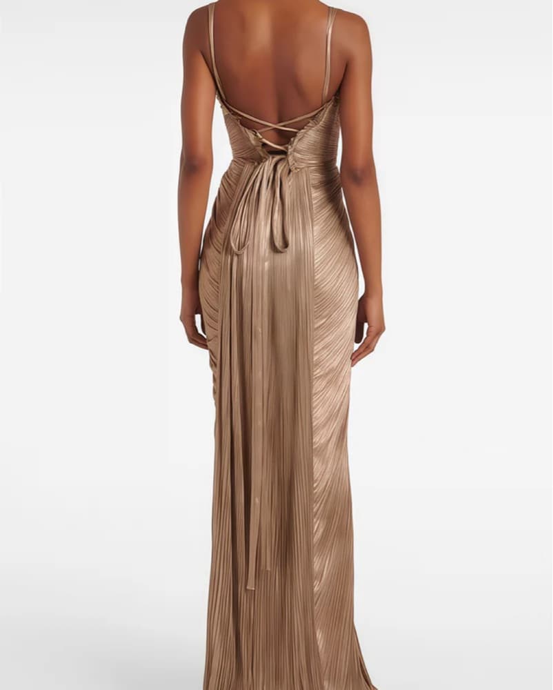 Enchanting Metallic Pleated Maxi Dress - Image 2