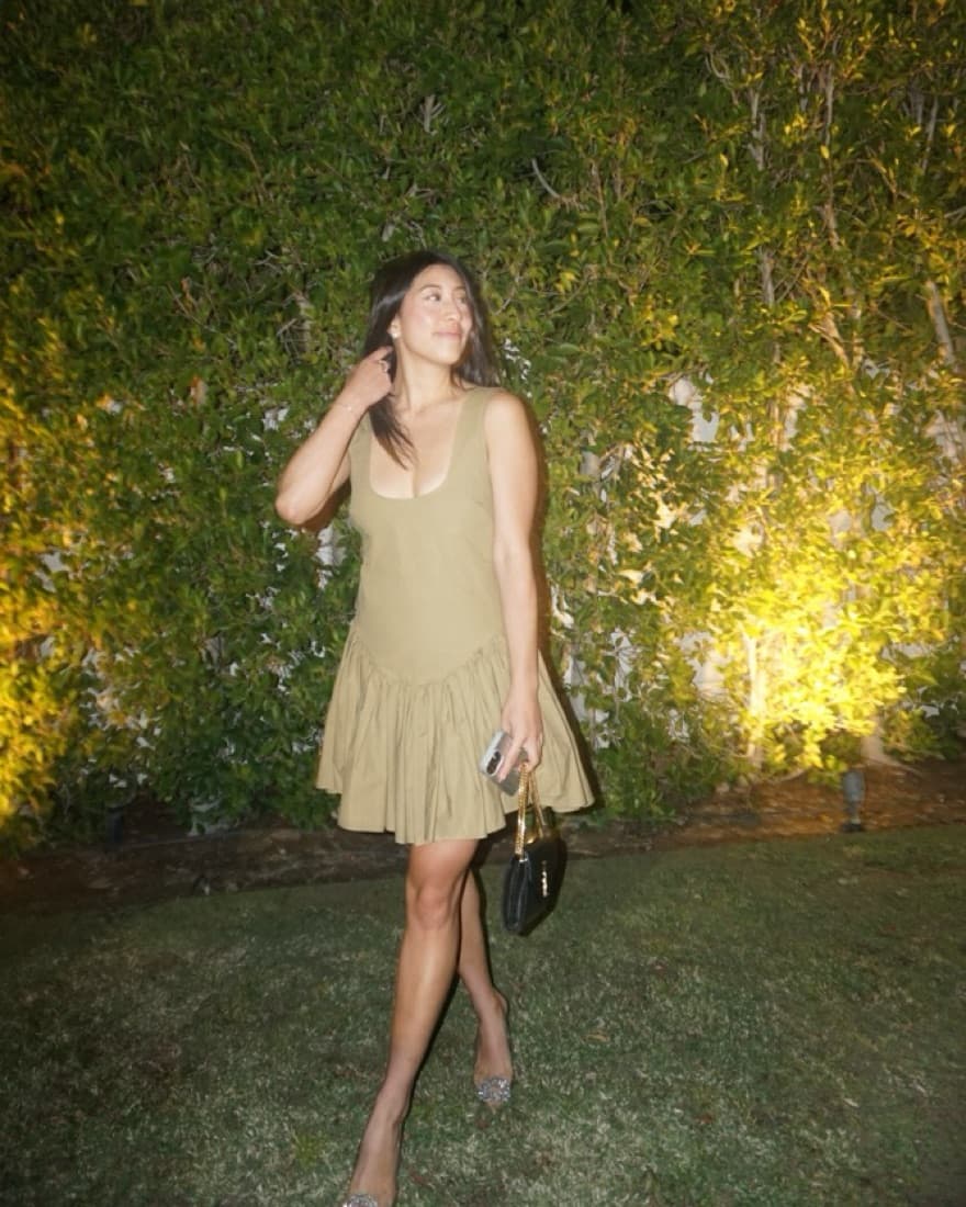 Khaite Khaki Pleaed Mini Dress - Image 1