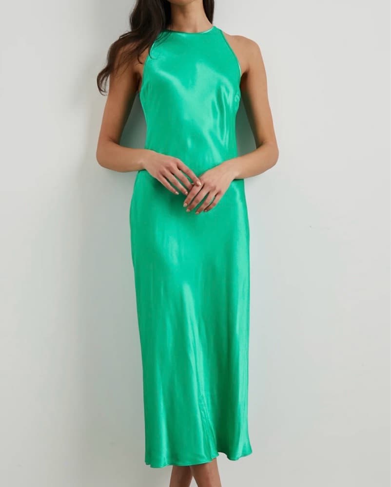 Green Satin Midi Dress Nwt - Image 1