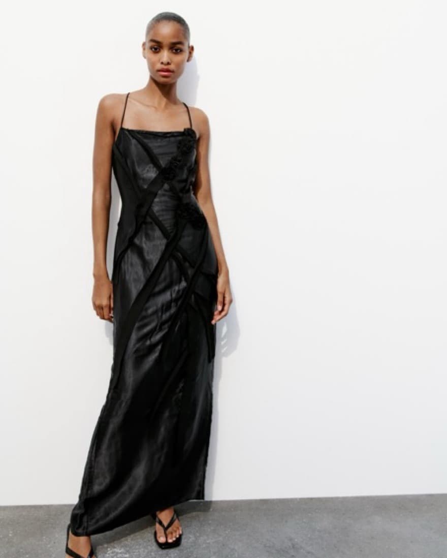 Floral Satin Black Dress - Image 1