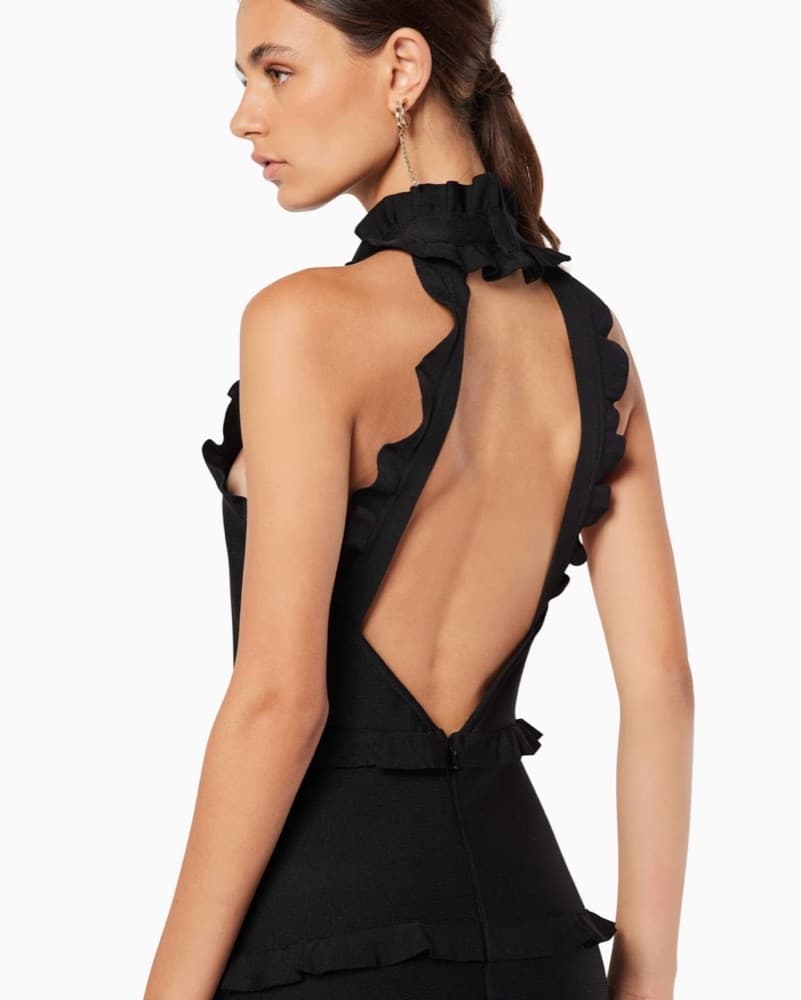 Elegant Ruffle Black Maxi Dress - Image 2