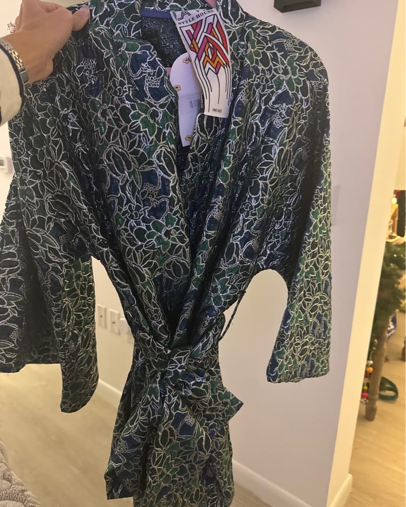 Green Jacquard Mini Wrap dress - Image 2