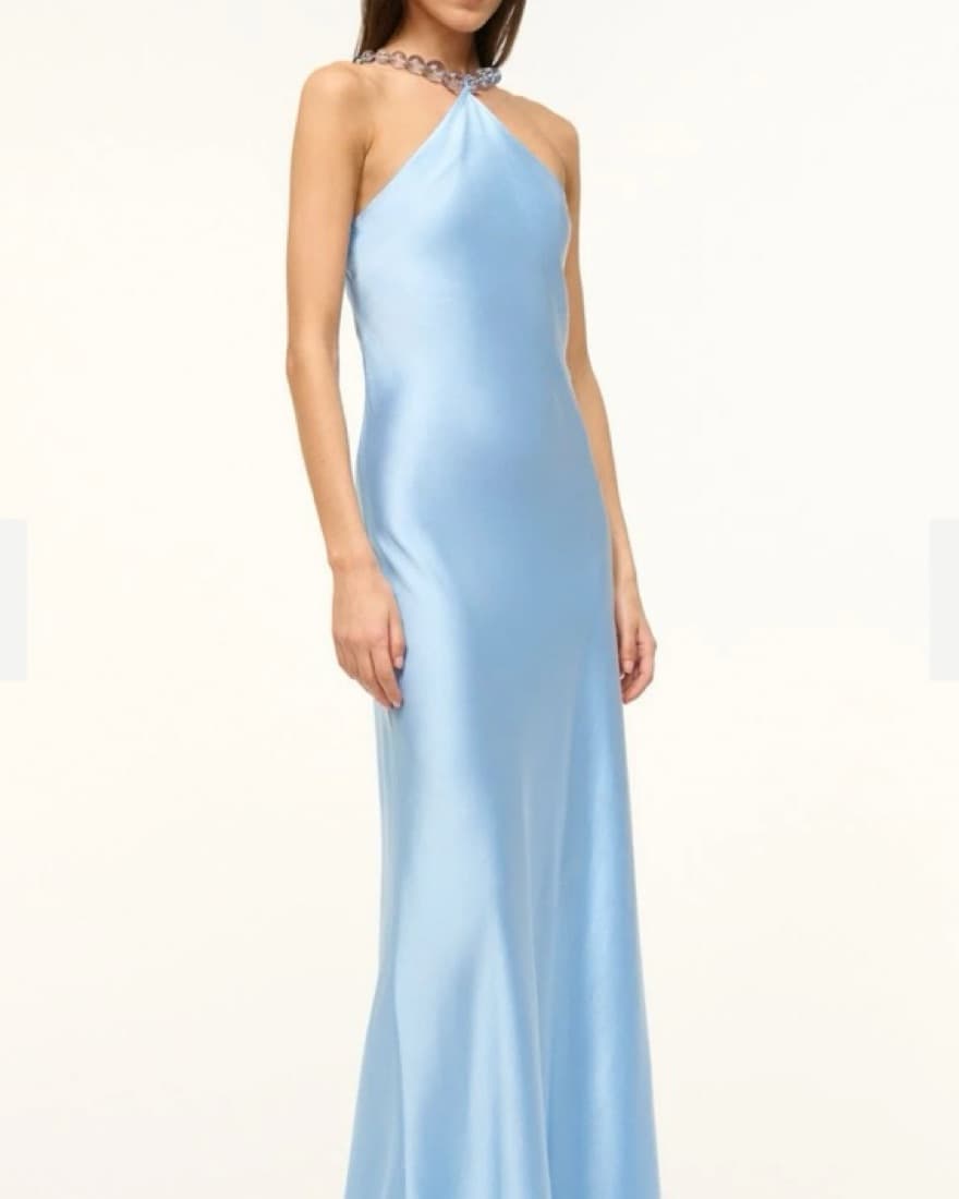 Elegant Light Blue Satin Gown - Image 3