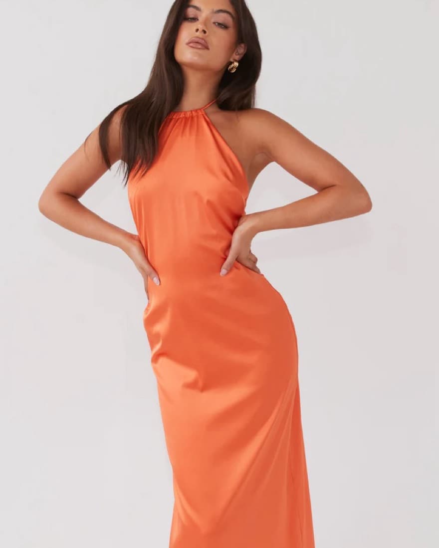 Orange Satin Halter Dress - Image 1
