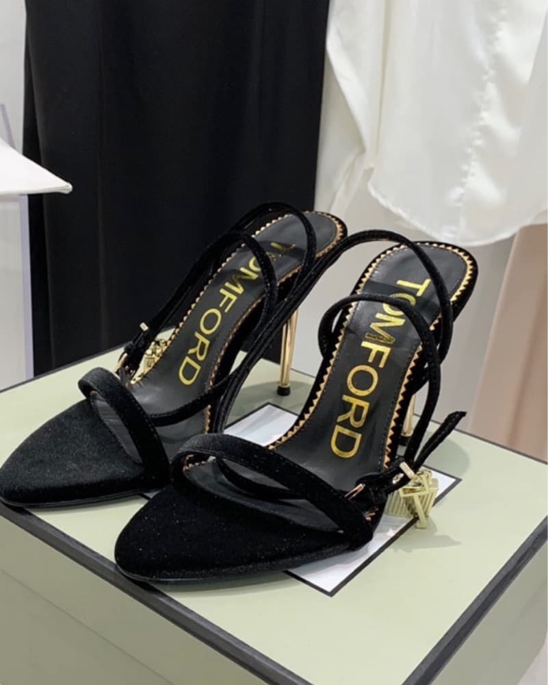 Tom Ford Black Velvet Padlock Heels 7.5 - Image 2