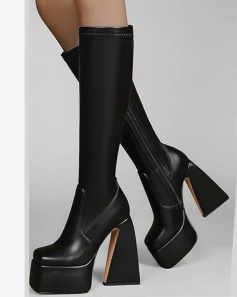 Platform Knee-High Chunky Boots - Image 1