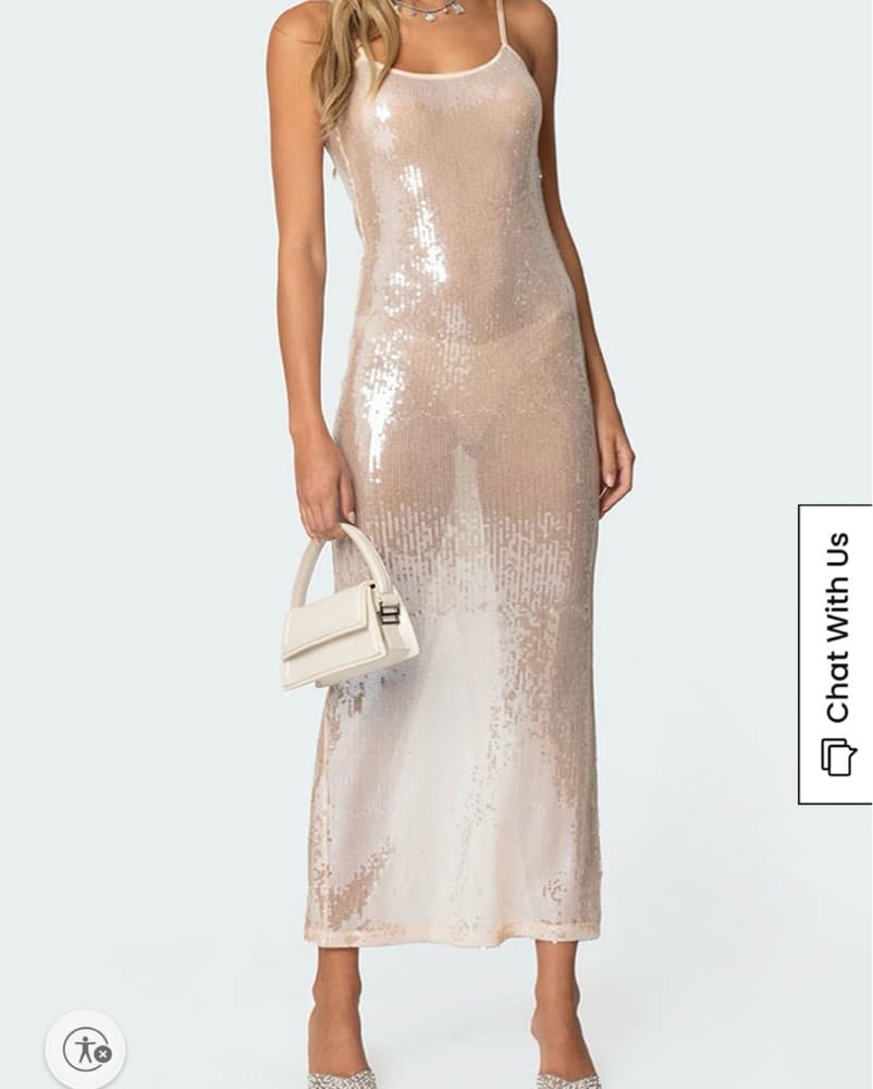 Edikted Sheer Sequin Slitted Maxi Dress - Image 3