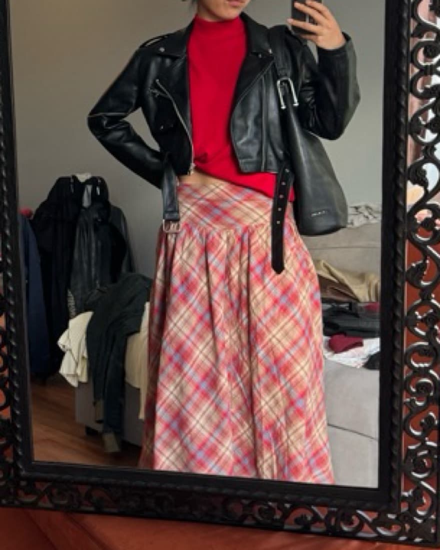 Red drop waist plaid maxi skirt - Image 2