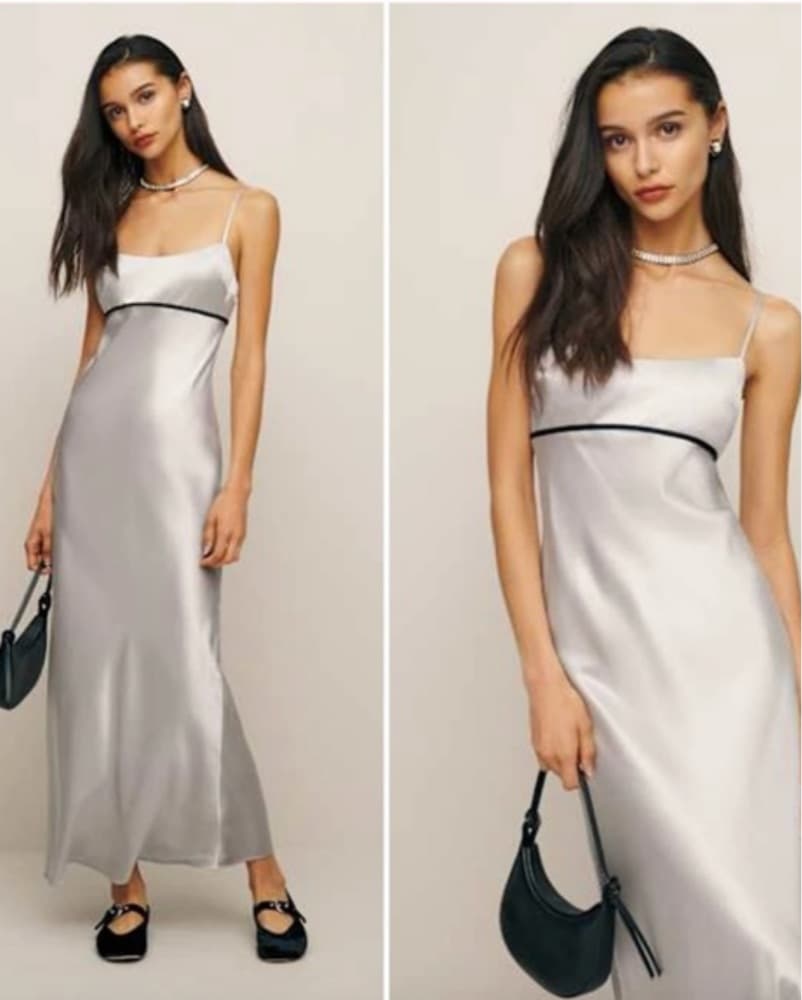 Reformation Maxi Silver Silk Dress - Image 1