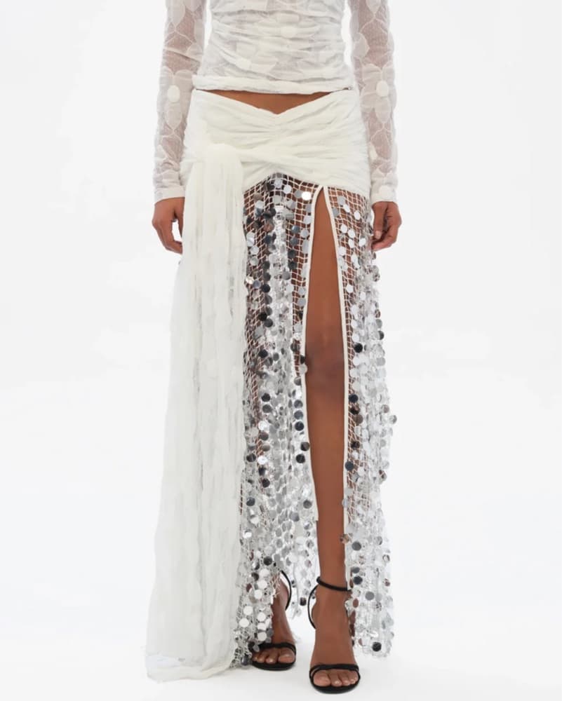 Siedres White Sequin Maxi Skirt xs - Image 3