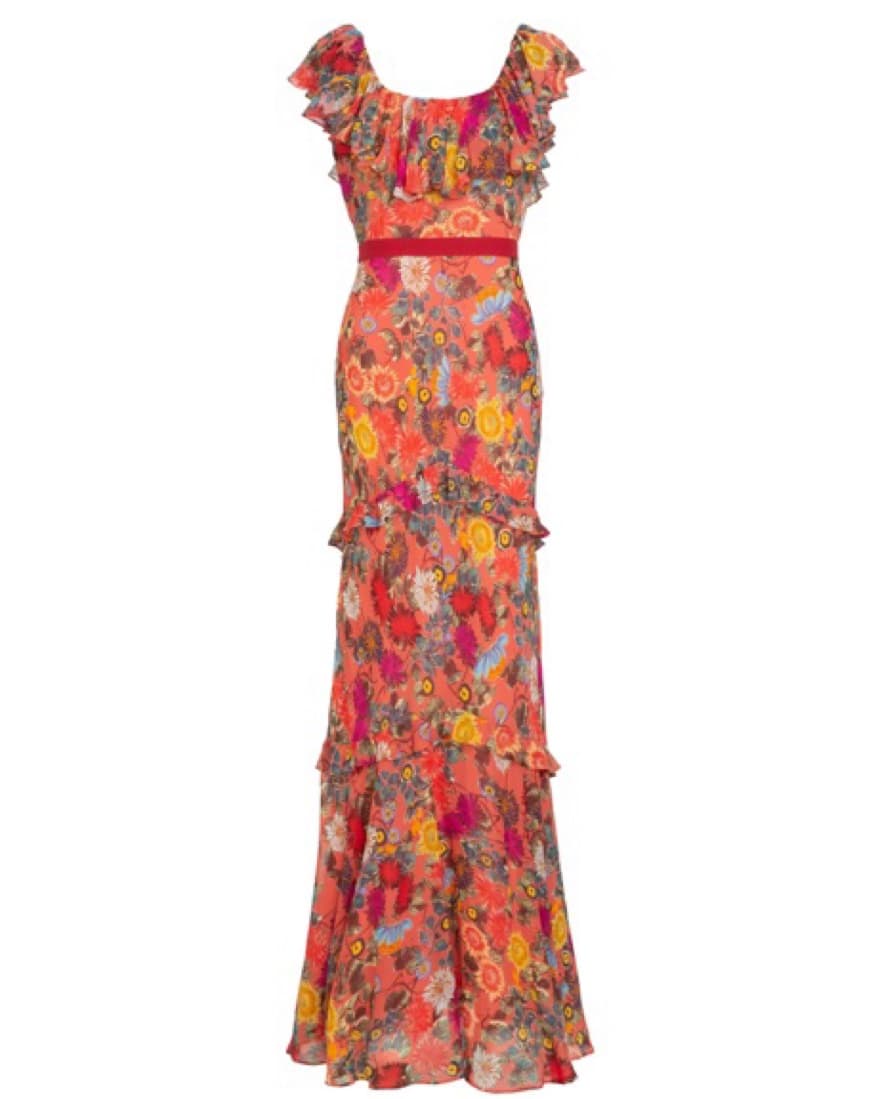 Saloni Ella Long Dress In Jardine Coral - Image 4