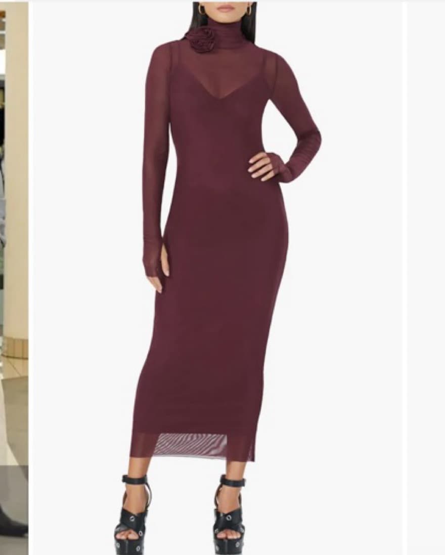 AFRM Turtle Neck Long Sleeve Mesh dress - Image 5