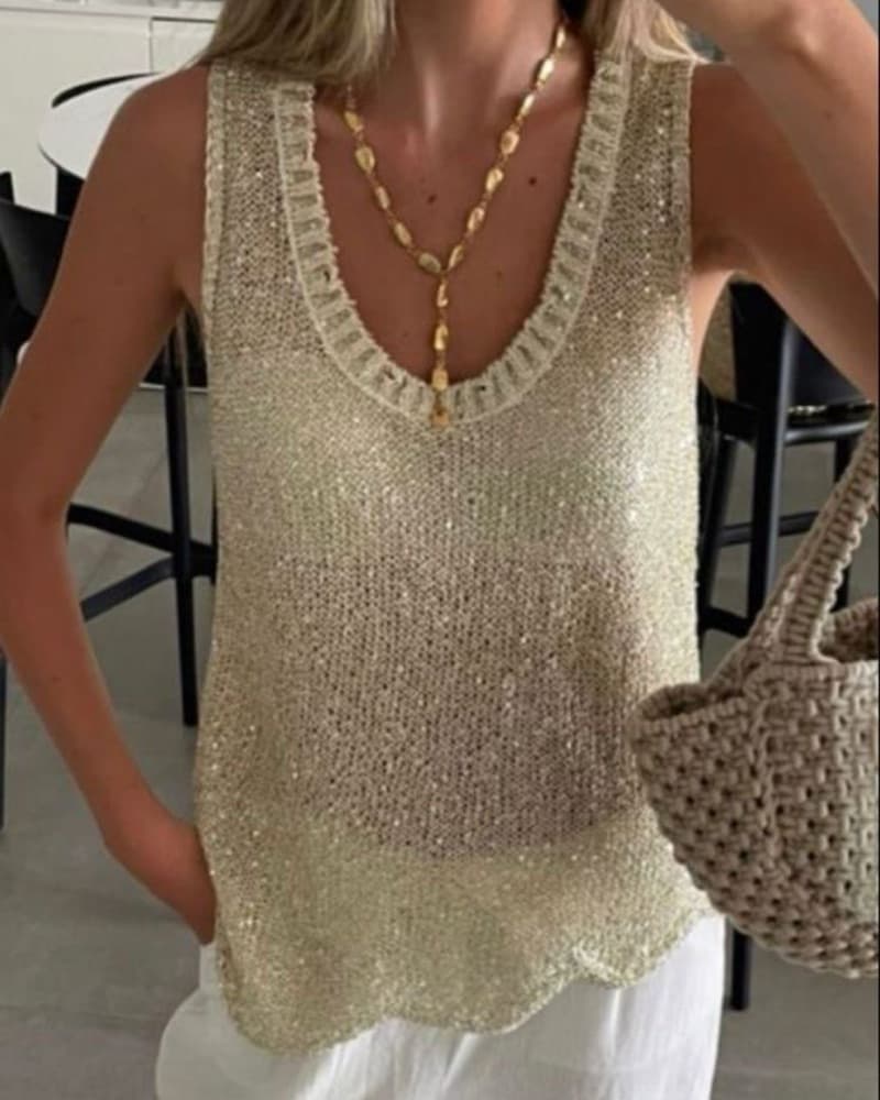 Shimmering Knit Sleeveless Top - Image 3