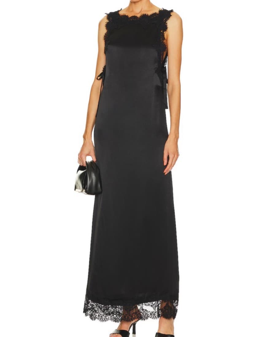 Black Slip Dress With Lace Details  - Image 1